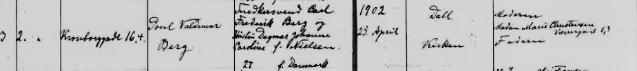 Udsnit af Sct Stefans kirkebog, Poul Valdemar Berg 1902